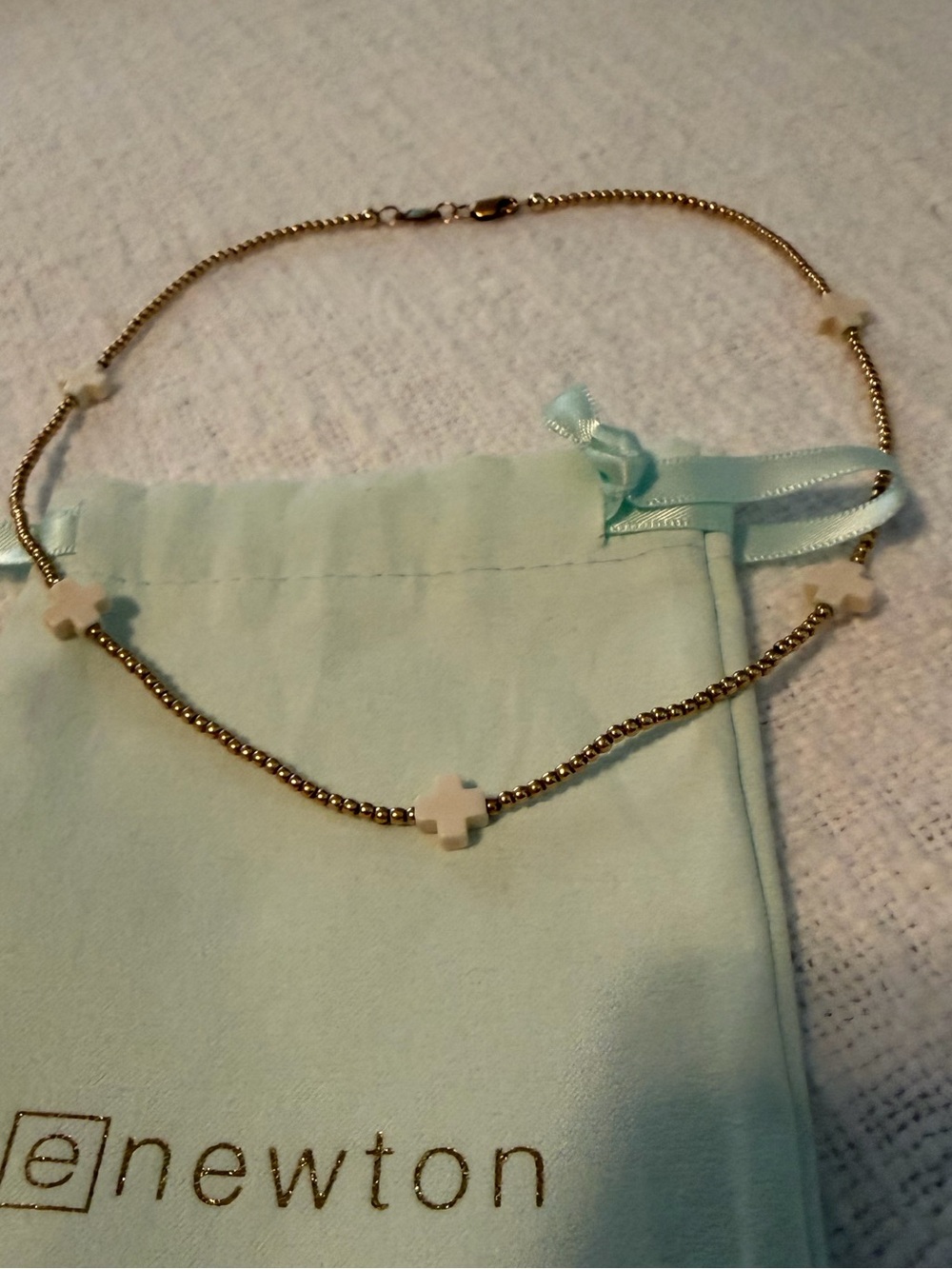 ENewton Gold Beaded Necklace with Cream Cross Accents